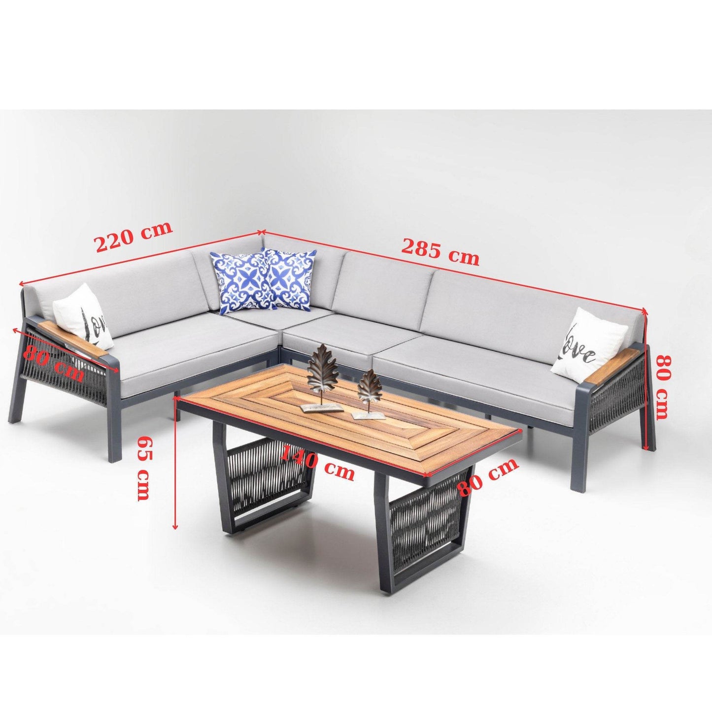 Gowoll Mykonos Plus Tisch Gartenlounge-Set Premium Ecklounge mit Wetterfest (Sitz und Rückenkissen, Tisch mit 2x3 Sitzer und 2xStuhl) - Ezmann.de