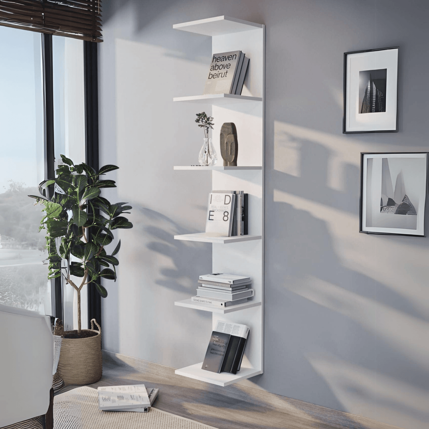 Gowoll Wandregal 5 Ebenen Weiß Bücherregal, 35x180 cm Kleines Regal 31 cm Tiefe - Ezmann.de