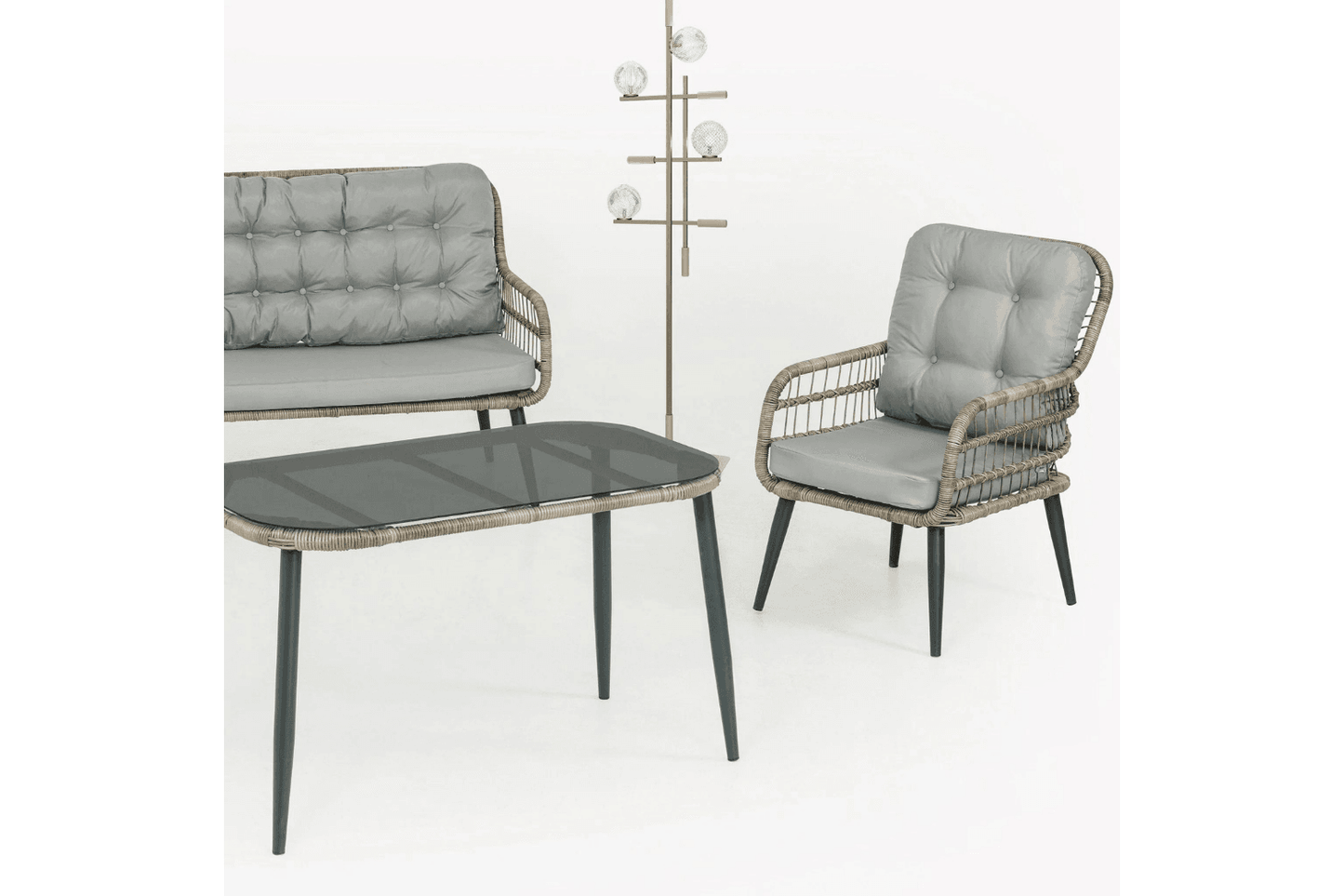 Capri Swing Gartenlounge-Set Rattan Lounge Gartenmöbel Set 4 Personen Bistroset mit Stühle & Bank - Ezmann.de