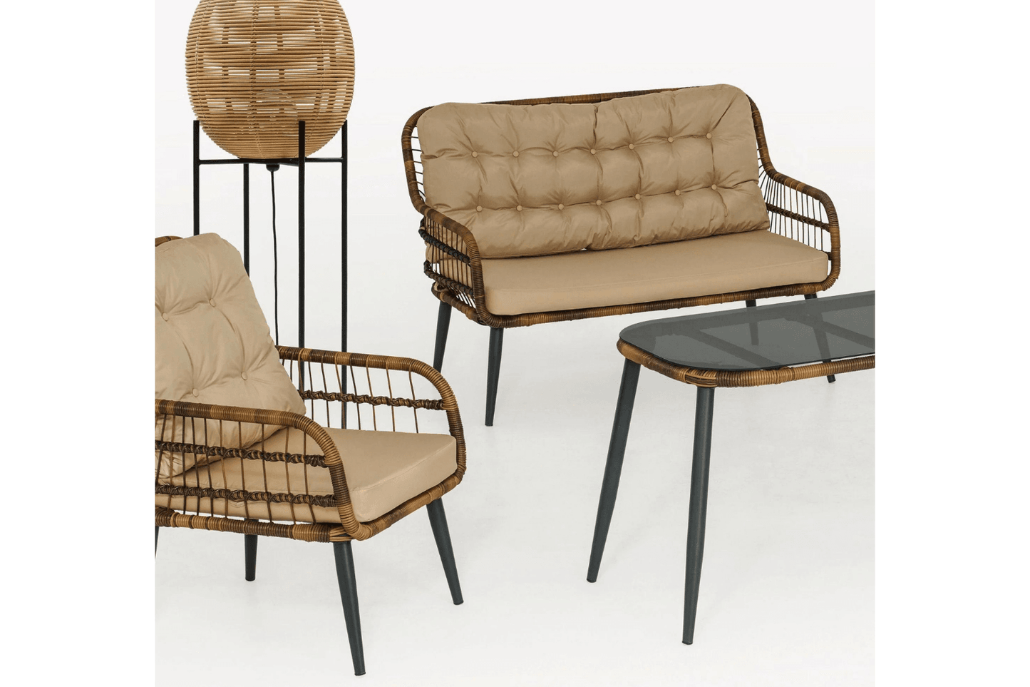 Capri Swing Gartenlounge-Set Rattan Lounge Gartenmöbel Set 4 Personen Bistroset mit Stühle & Bank - Ezmann.de