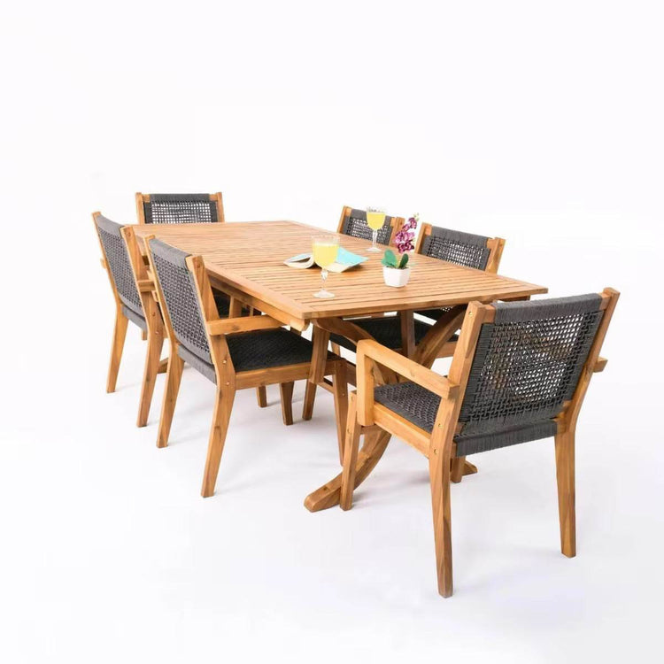 Fiume Gartenmöbel Set für 6 Personen – Akazienholz Esstisch 200x100 cm mit Stühlen – Gowoll Outdoor Essgruppe - Ezmann.de