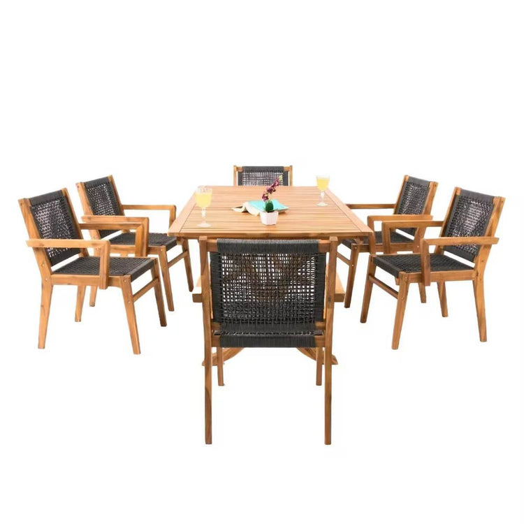 Fiume Gartenmöbel Set für 6 Personen – Akazienholz Esstisch 200x100 cm mit Stühlen – Gowoll Outdoor Essgruppe - Ezmann.de