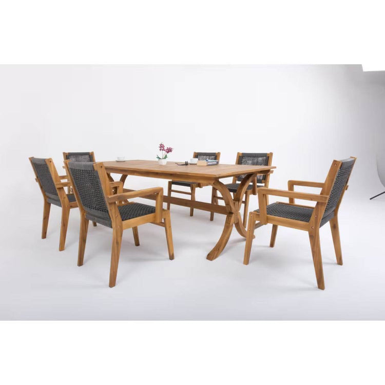 Fiume Gartenmöbel Set für 6 Personen – Akazienholz Esstisch 200x100 cm mit Stühlen – Gowoll Outdoor Essgruppe - Ezmann.de
