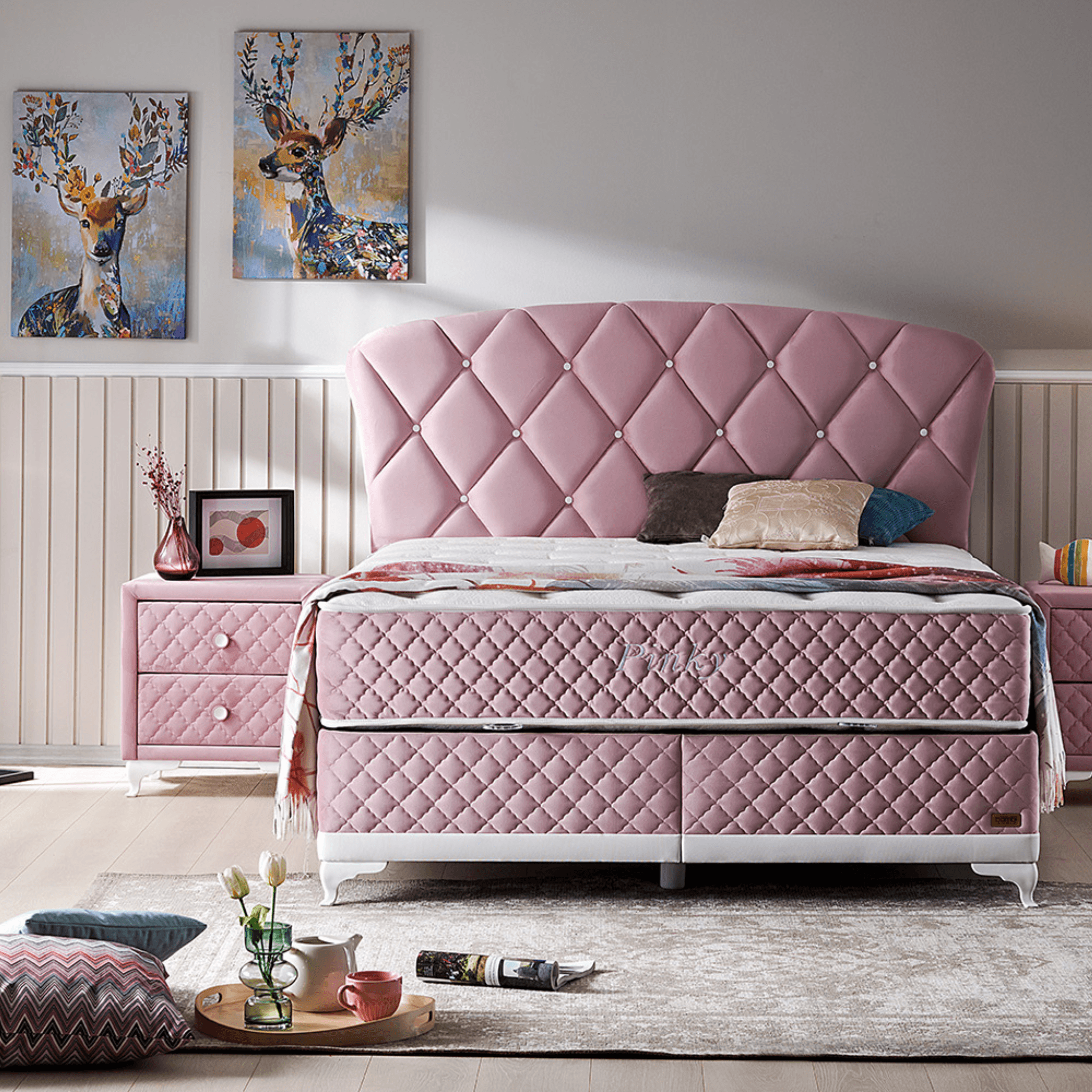 Bambi Pinky Boxspringbett mit Matratze & Bettkästen - Ezmann.de
