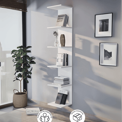 Gowoll Wandregal 5 Ebenen Weiß Bücherregal, 35x180 cm Kleines Regal 31 cm Tiefe - Ezmann.de
