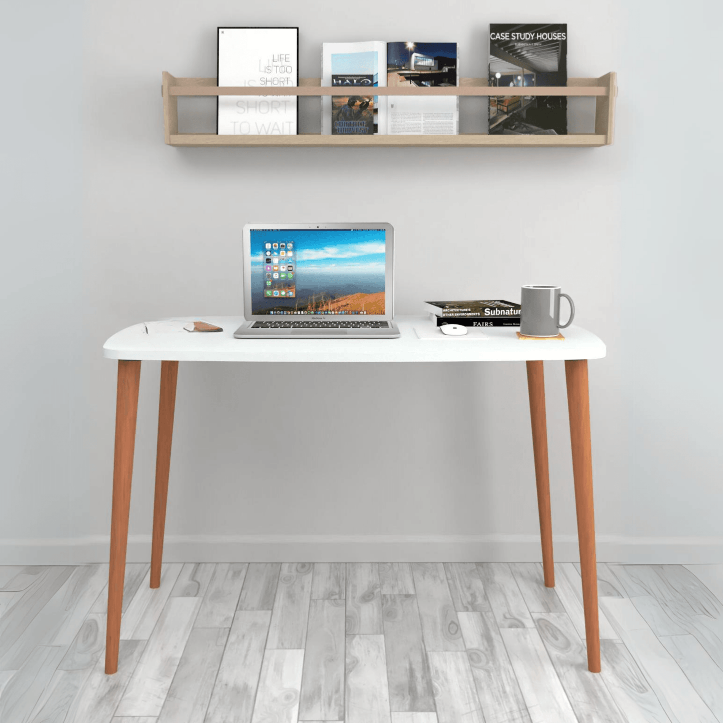 Gowoll-Studienschreibtisch 60 x 105 cm Weiß (Holzbeine) - Ezmann.de