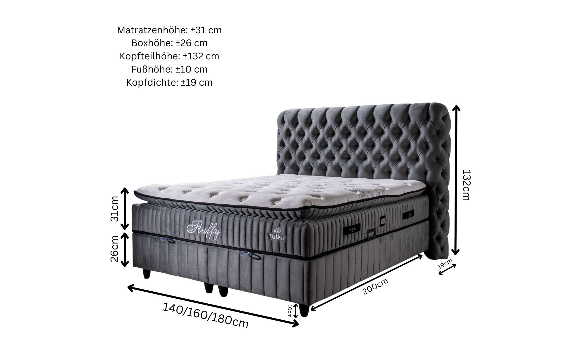 BSS FLUFFY Boxspringbett Set | Matratze H3 | Box und Kopfteil Gowoll.de