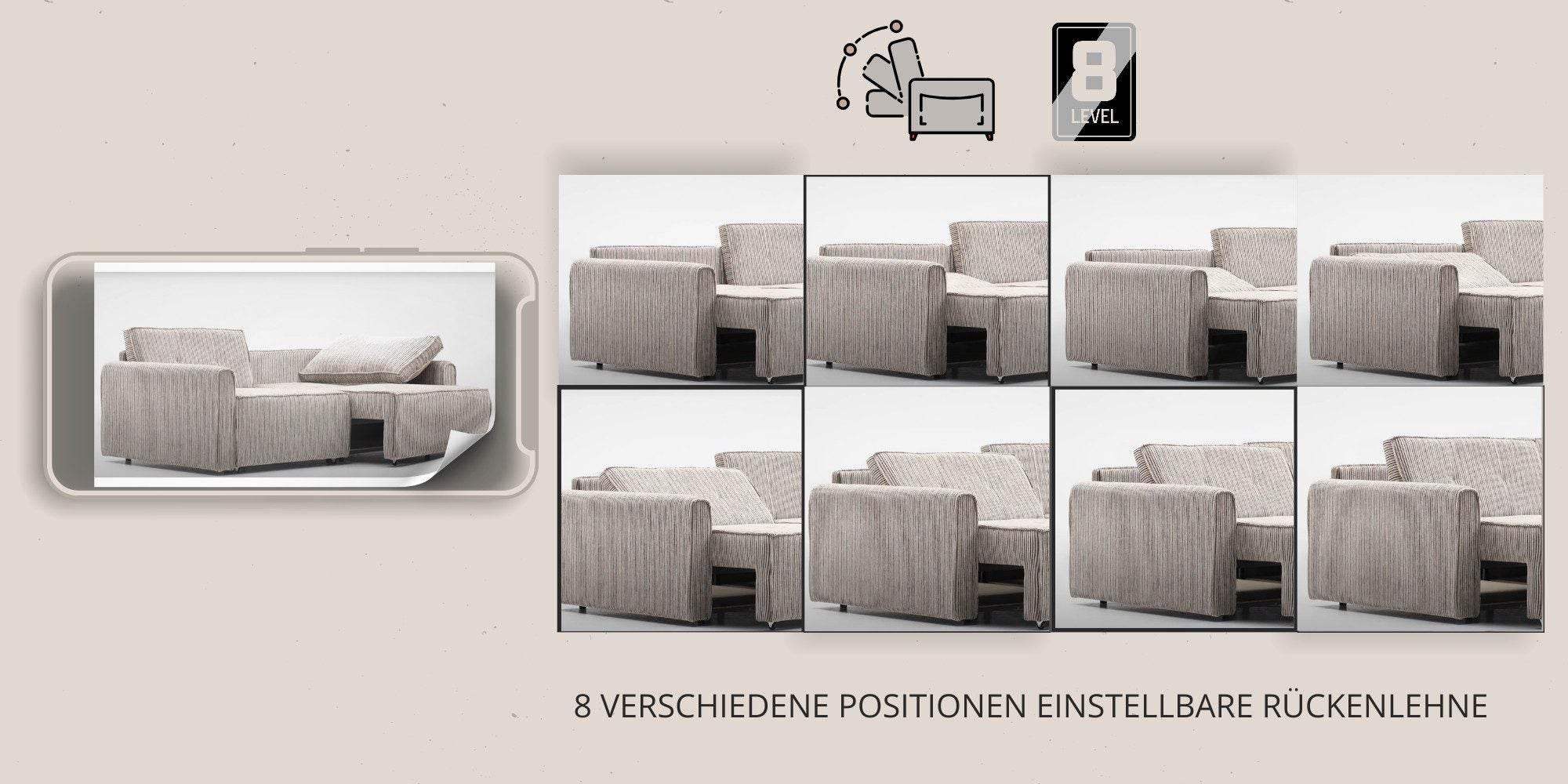 Benissa Schlafsofa 3 Sitzer mit Stauraum & Schlaffunktion | Ecksofa & Heimkino-Sofa, verstellbare Rückenlehne - Ezmann.de