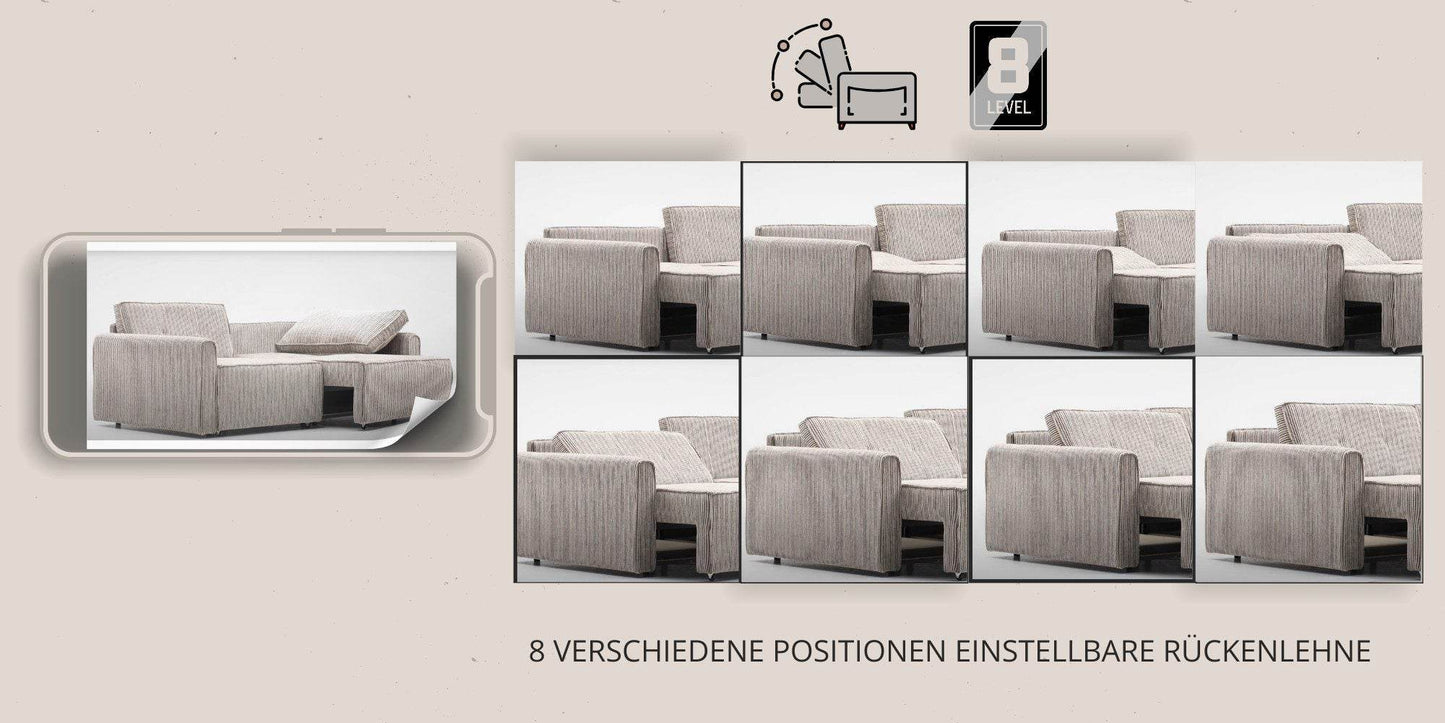 Benissa Schlafsofa 3 Sitzer mit Stauraum & Schlaffunktion | Ecksofa & Heimkino-Sofa, verstellbare Rückenlehne