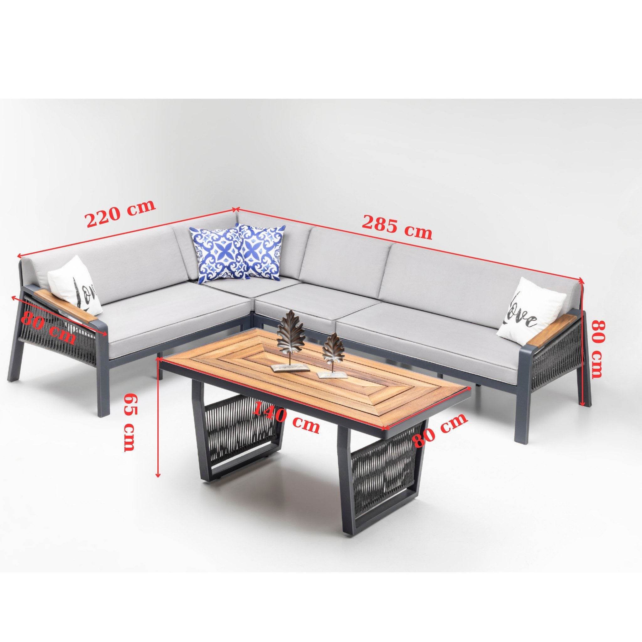 Gowoll Mykonos Plus Tisch Gartenlounge-Set Premium Ecklounge mit Wetterfest (Sitz und Rückenkissen, Tisch mit 2x3 Sitzer und 2xStuhl) - Ezmann.de
