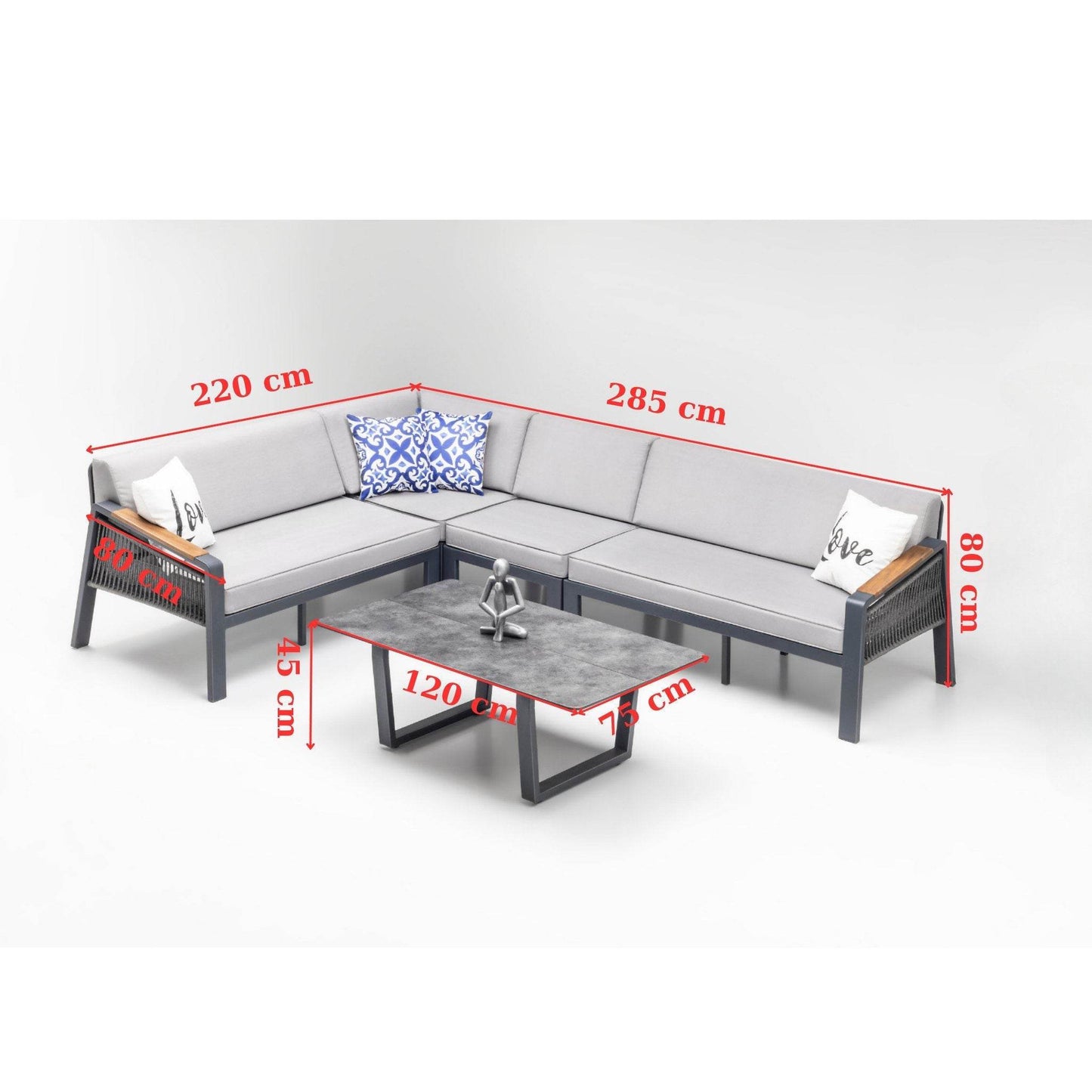 Gowoll Mykonos Plus Tisch Gartenlounge-Set Premium Ecklounge mit Wetterfest (Sitz und Rückenkissen, Tisch mit 2x3 Sitzer und 2xStuhl) - Ezmann.de