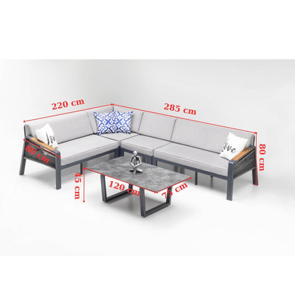 Gowoll Mykonos Plus Tisch Gartenlounge-Set Premium Ecklounge mit Wetterfest (Sitz und Rückenkissen, Tisch mit 2x3 Sitzer und 2xStuhl) - Ezmann.de