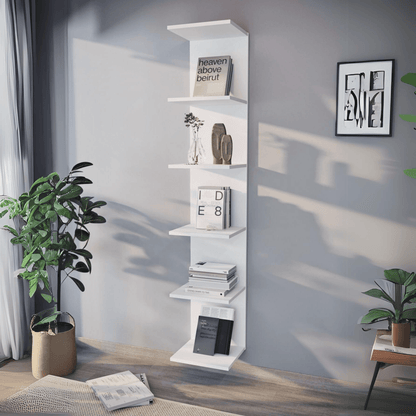 Gowoll Wandregal 5 Ebenen Weiß Bücherregal, 35x180 cm Kleines Regal 31 cm Tiefe - Ezmann.de