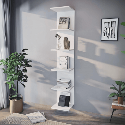 Gowoll Wandregal 5 Ebenen Weiß Bücherregal, 35x180 cm Kleines Regal 31 cm Tiefe - Ezmann.de
