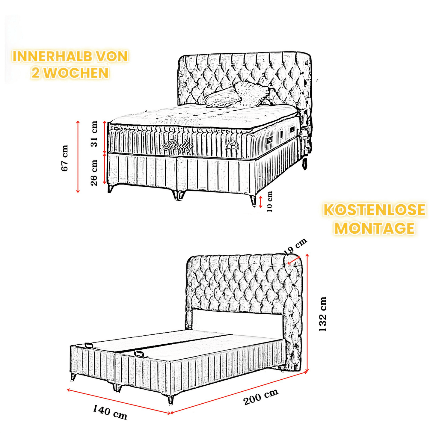 Fluffy Bett Set Boxspringbett mit Matratze mit Topper - Ezmann.de