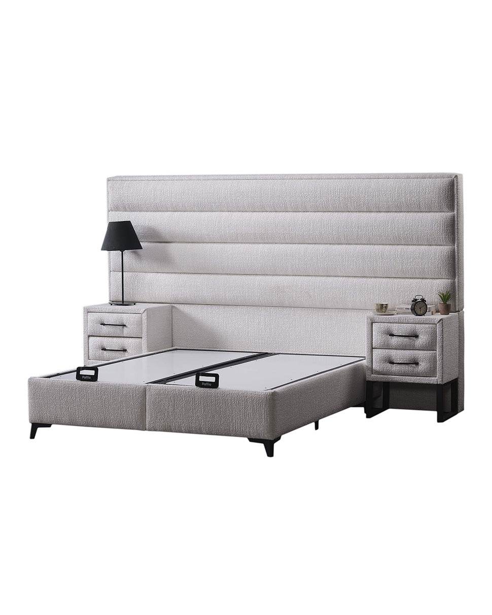 Efes Boxspringbett-Set mit Matratze Sitzbank Nachttisch Stauraum (160x200 cm) - Ezmann.de