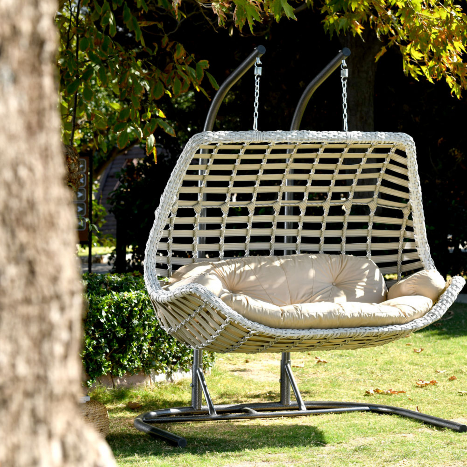 Capri Swing Gartenschaukel Hängeschauke Rattan – mit Hängesessel Gestell