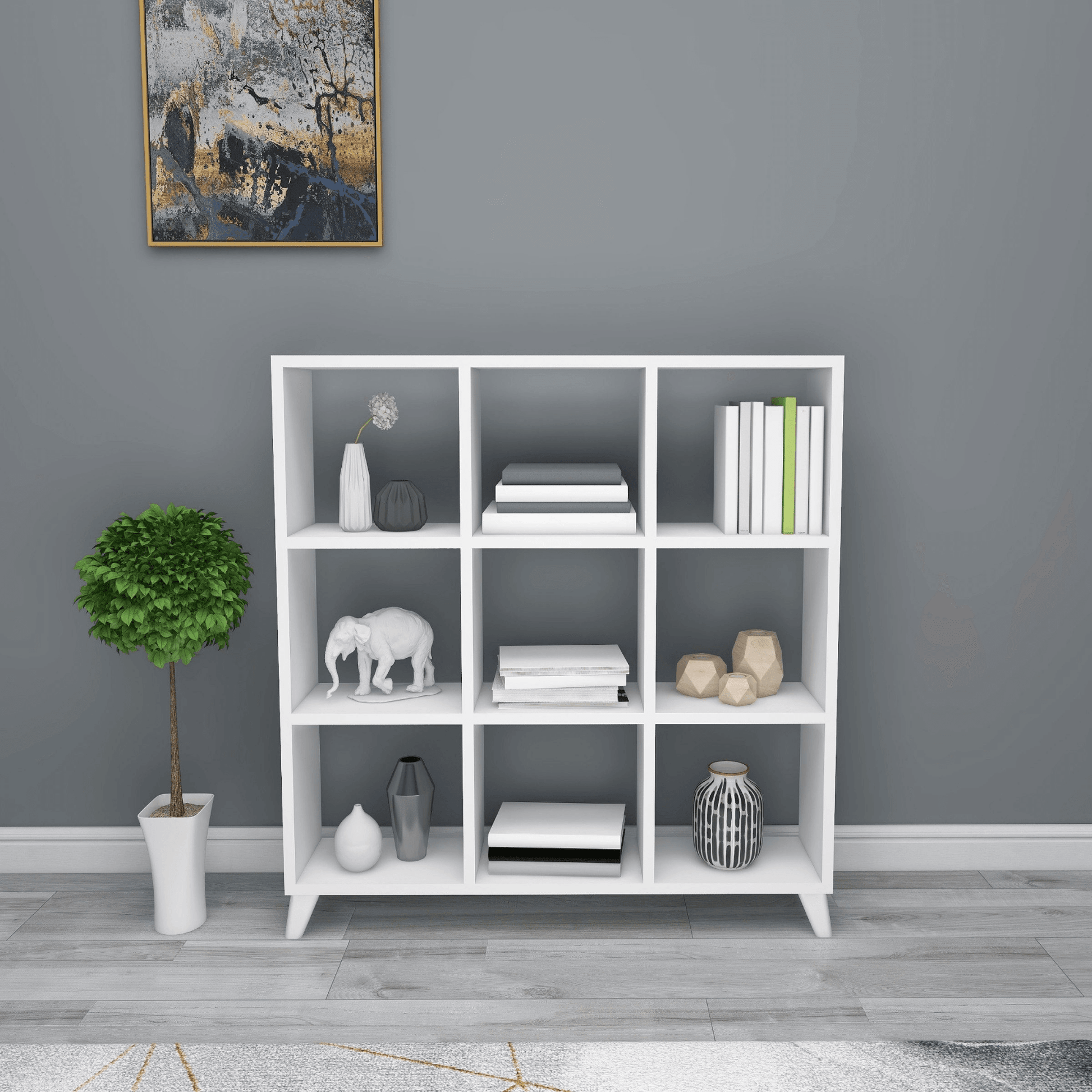 Gowoll Raumteilerregal 88x88 cm Bücherregal mit 9 Fächern Regal Weiß Bücherschrank Standregal - Ezmann.de