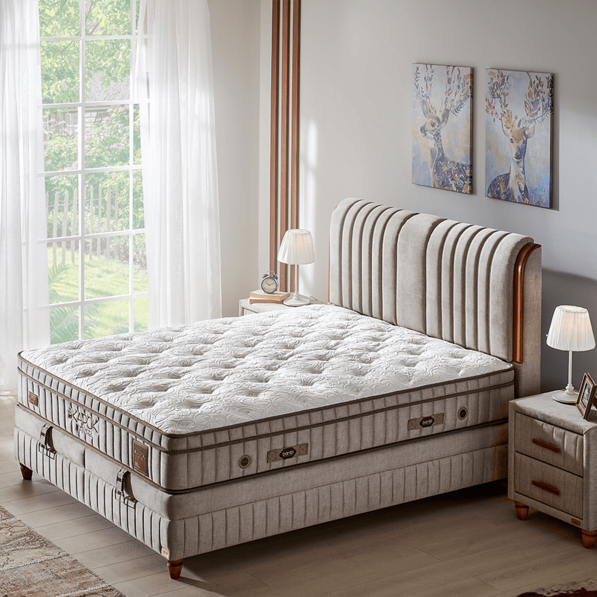 Bambi Kapok Naturel Boxspringbett Funktionsbett mit Bettkasten Boxspringbett 180x200 - 90x200 - Ezmann.de