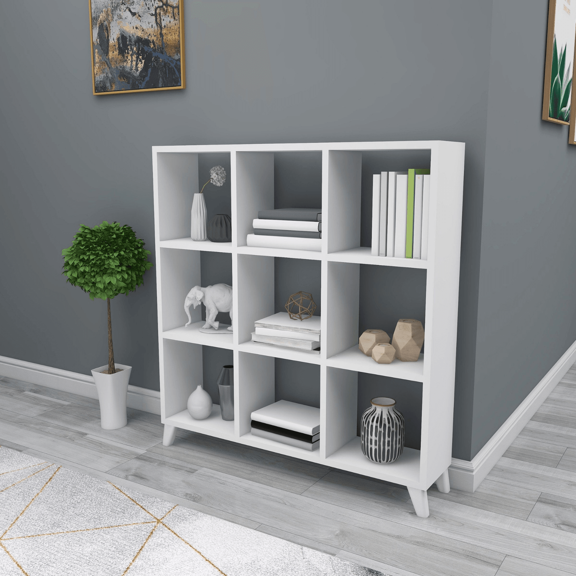 Gowoll Raumteilerregal 88x88 cm Bücherregal mit 9 Fächern Regal Weiß Bücherschrank Standregal - Ezmann.de