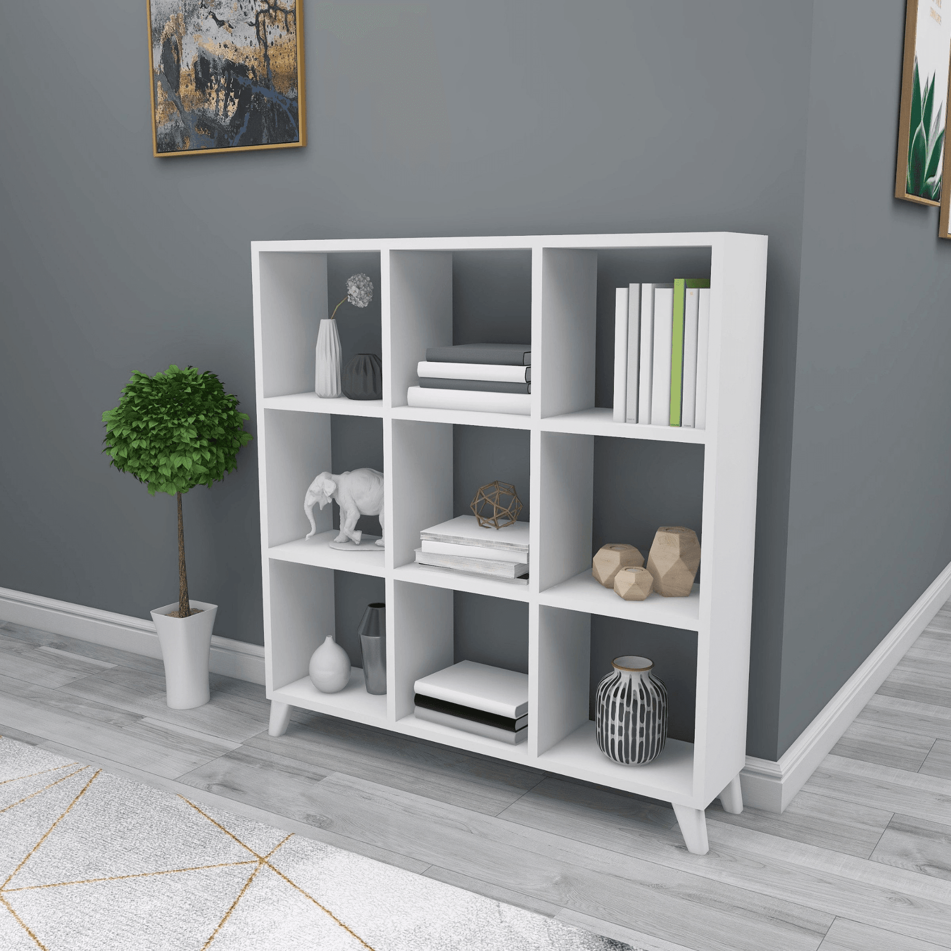 Gowoll Raumteilerregal 88x88 cm Bücherregal mit 9 Fächern Regal Weiß Bücherschrank Standregal - Ezmann.de