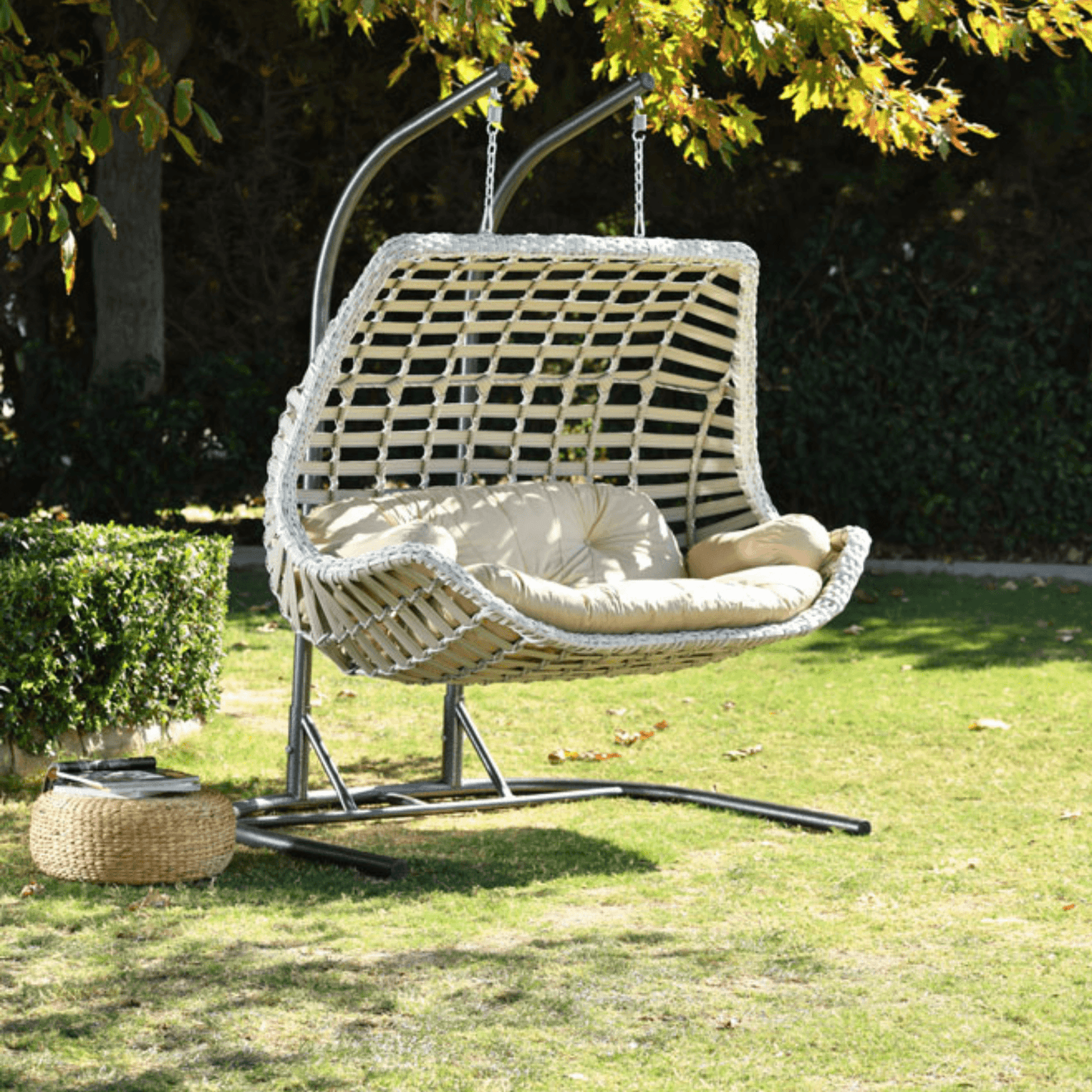 Capri Swing Gartenschaukel Rattan Hängesessel mit Gestell Hängeschaukel Cunda - Ezmann.de