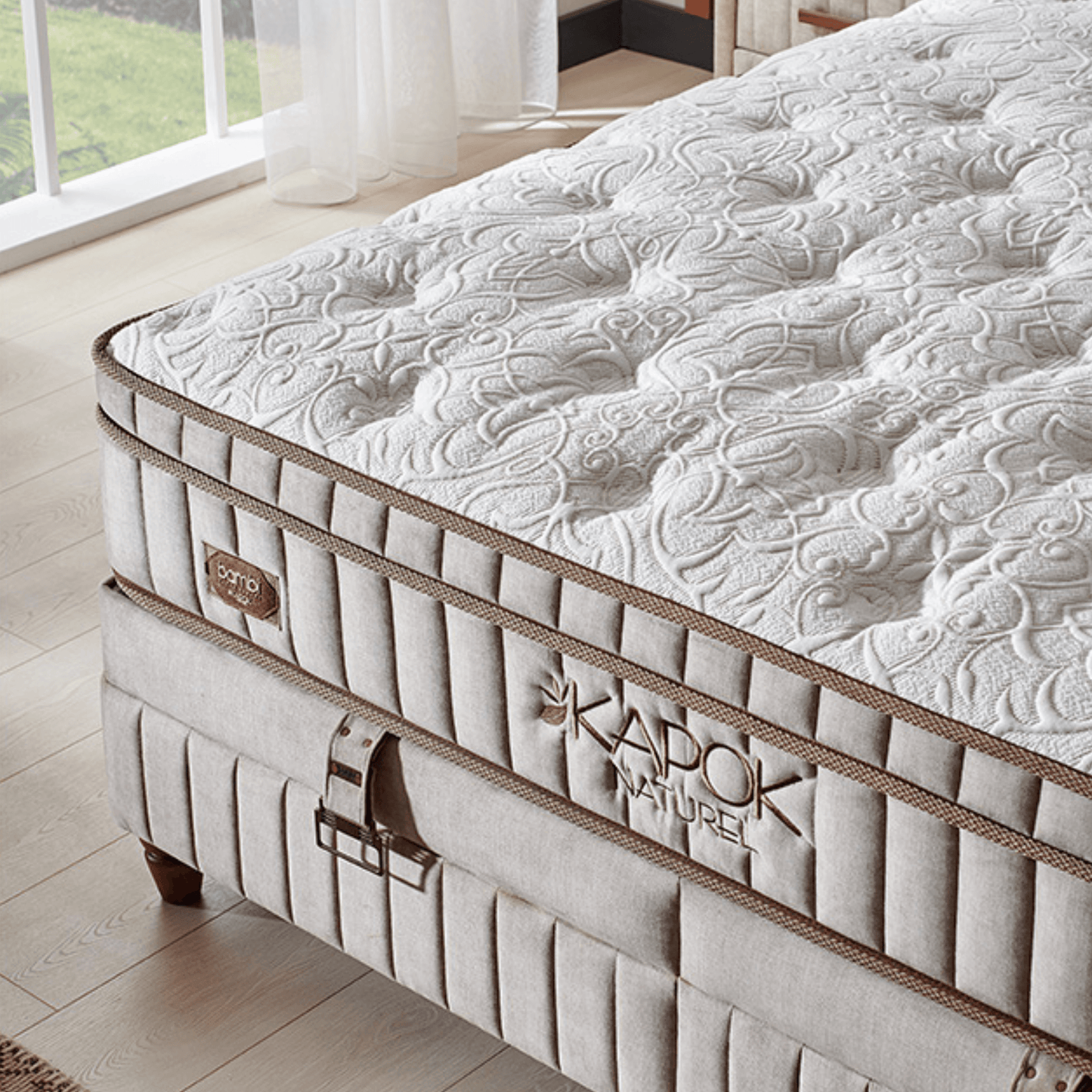 Bambi Kapok Naturel Boxspringbett Funktionsbett mit Bettkasten Boxspringbett 180x200 - 90x200 - Ezmann.de