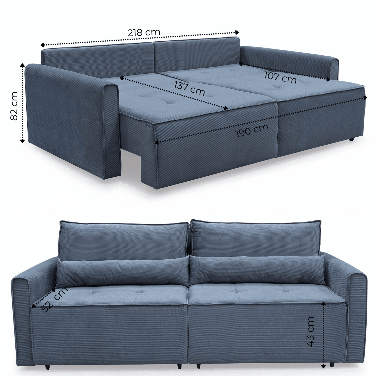 Gowoll Benissa 2-Sitzer Schlafsessel mit Schlaffunktion und Stauraum 215x110 cm mit Kissen - Ezmann.de