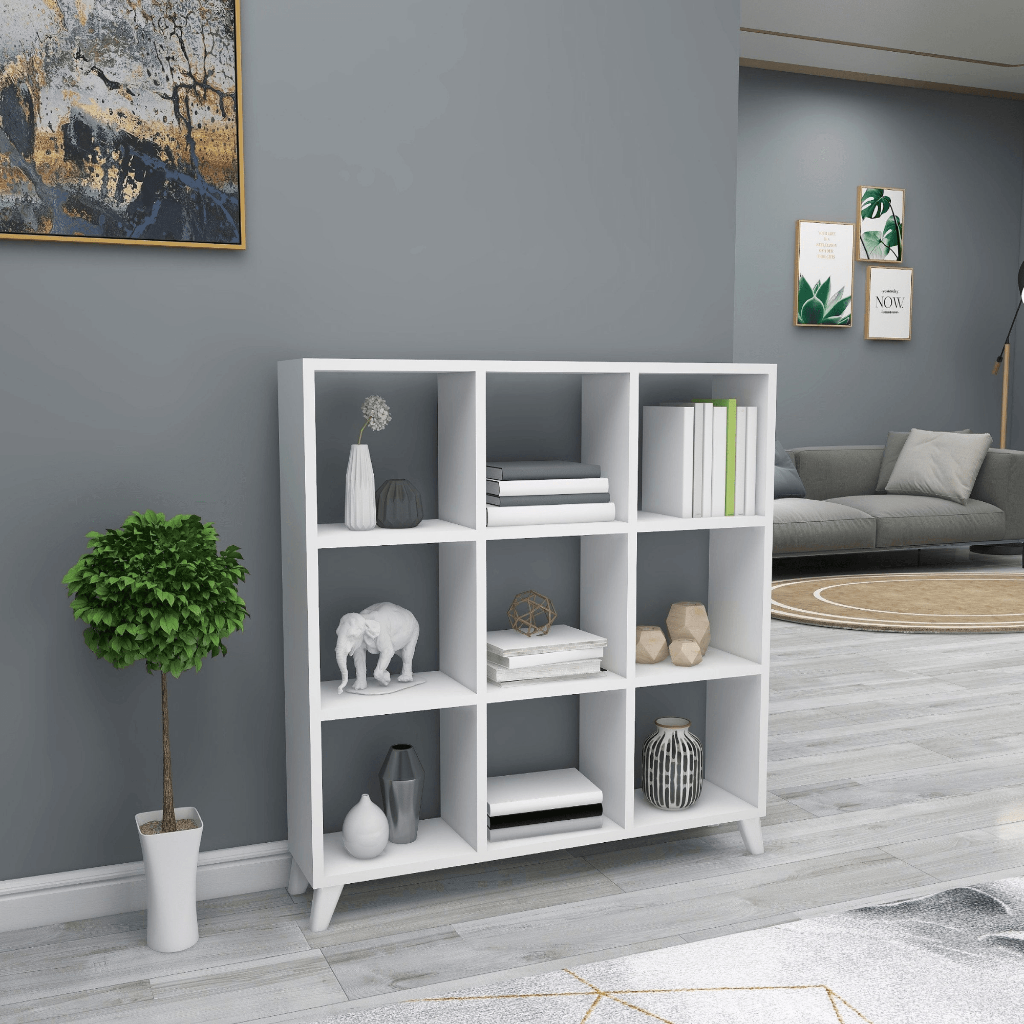 Gowoll Raumteilerregal 88x88 cm Bücherregal mit 9 Fächern Regal Weiß Bücherschrank Standregal - Ezmann.de