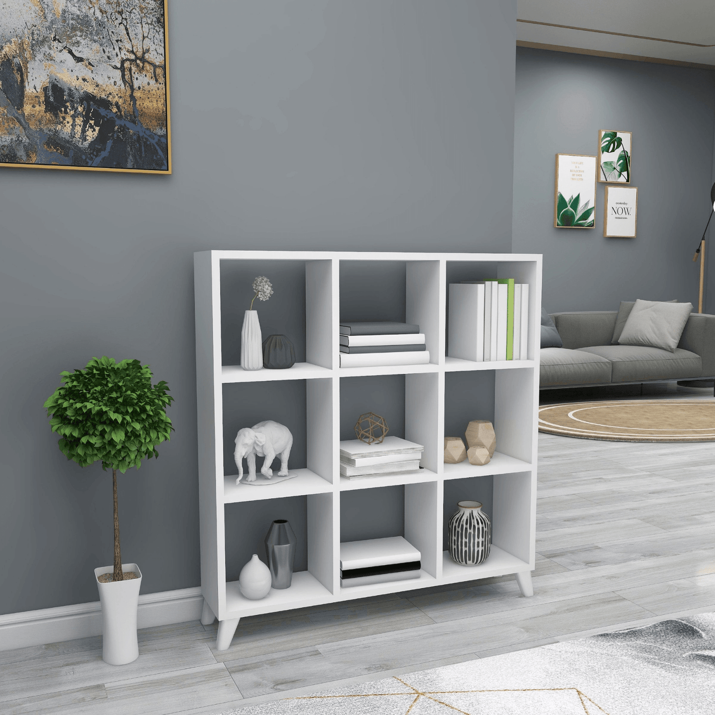 Gowoll Raumteilerregal 88x88 cm Bücherregal mit 9 Fächern Regal Weiß Bücherschrank Standregal - Ezmann.de