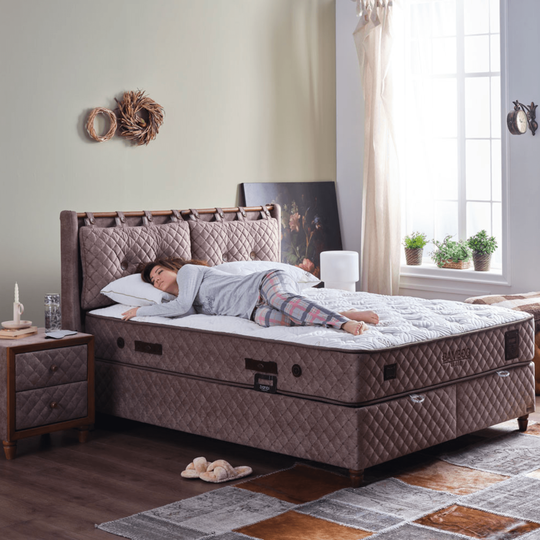 Bambi Bamboo Sleep Boxspringbett Set 7 Schicht Set mit Matratze und 30 cm  Höhe für Schlafzimmer Gowoll