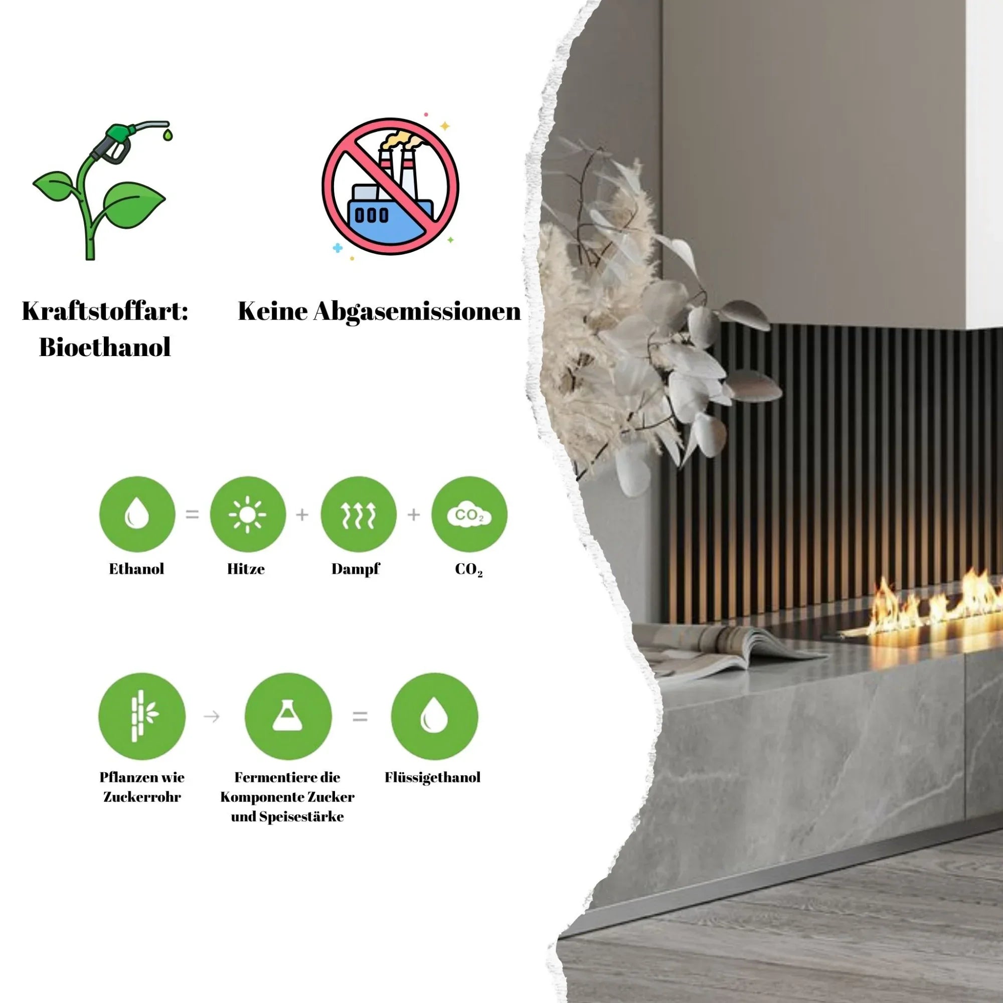 Korflame 90 cm Brennerloser Kamin - Ezmann.de