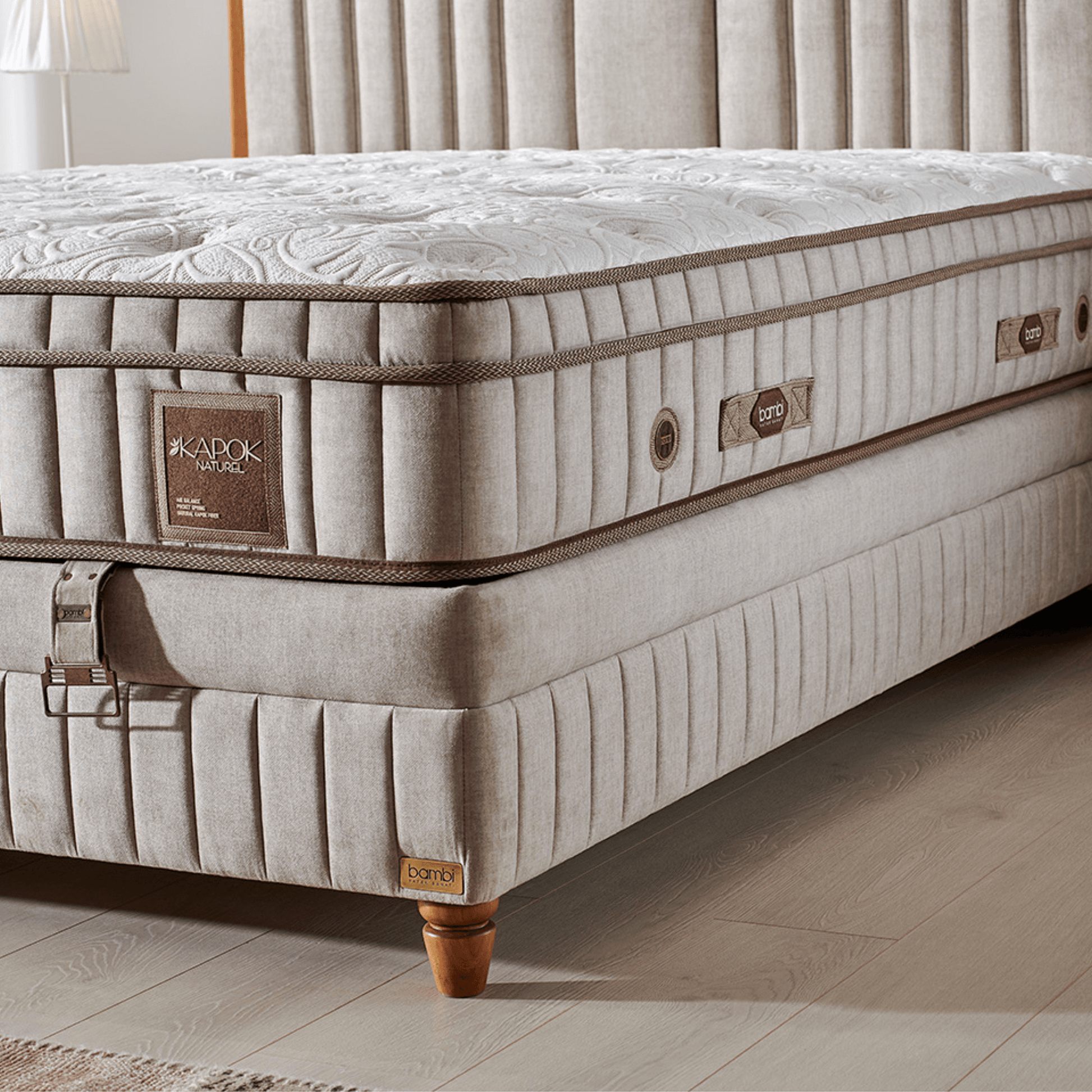 Bambi Kapok Naturel Boxspringbett Funktionsbett mit Bettkasten Boxspringbett 180x200 - 90x200 - Ezmann.de