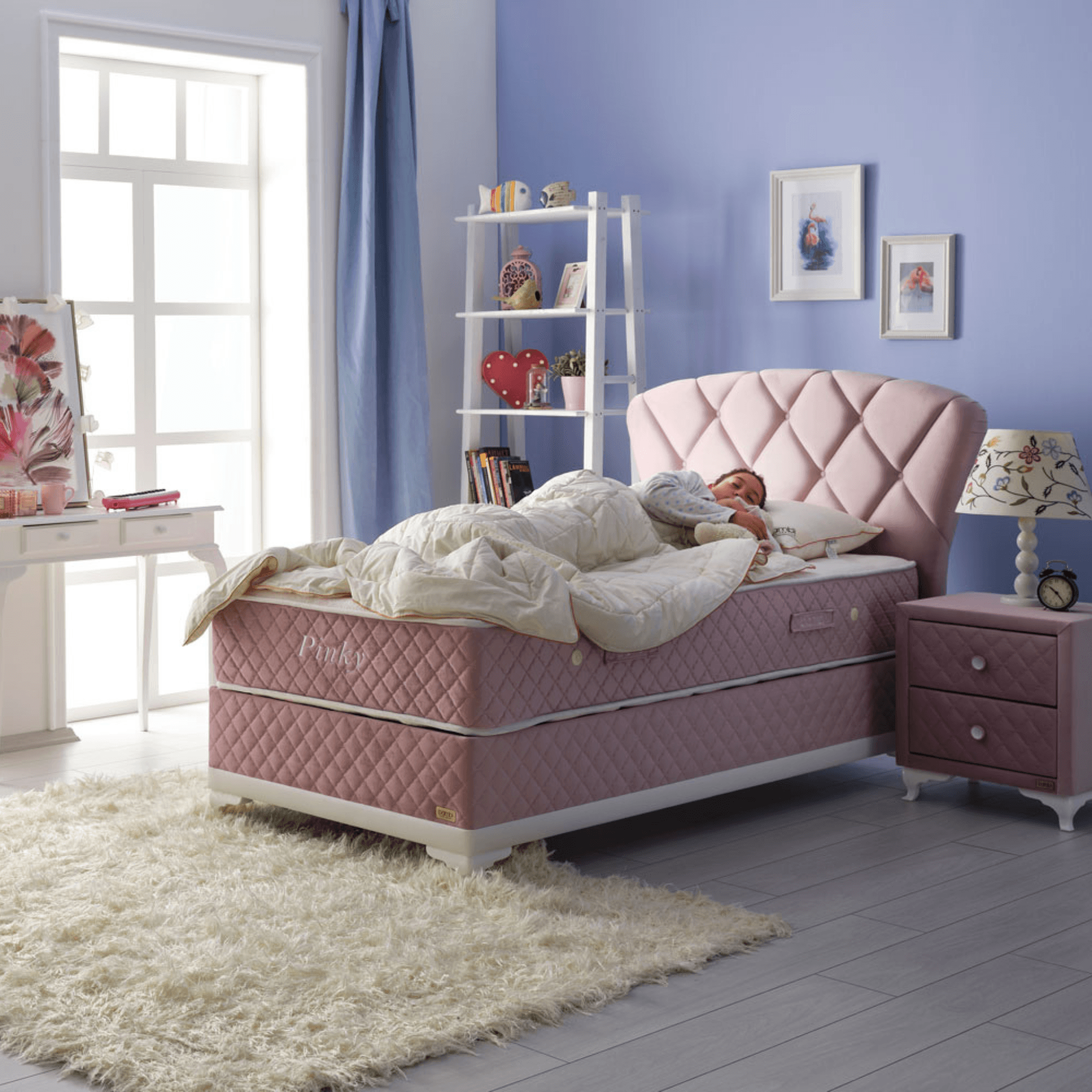 Bambi Pinky Boxspringbett mit Matratze & Bettkästen - Ezmann.de