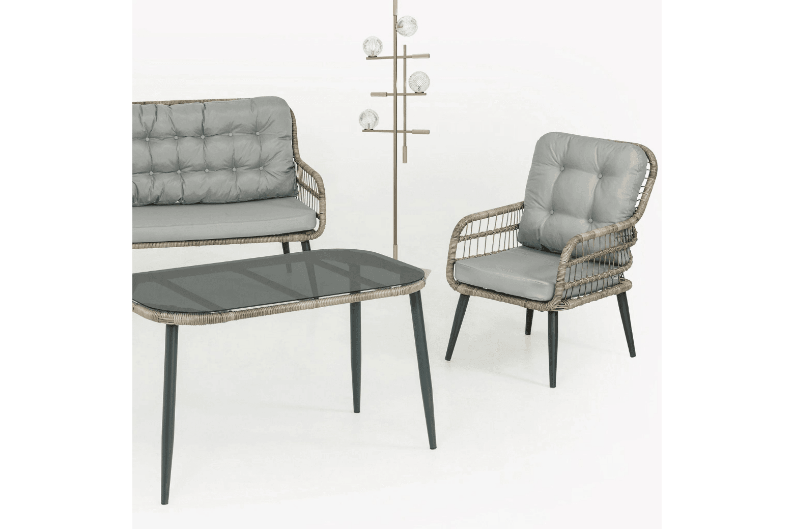 Capri Swing Gartenlounge-Set Rattan Lounge Gartenmöbel Set 4 Personen Bistroset mit Stühle & Bank - Ezmann.de