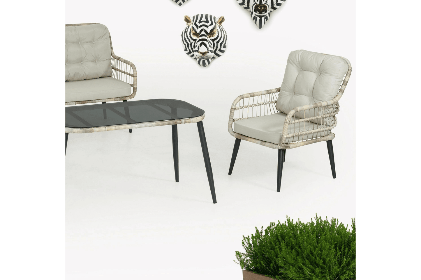Capri Swing Gartenlounge-Set Rattan Lounge Gartenmöbel Set 4 Personen Bistroset mit Stühle & Bank - Ezmann.de