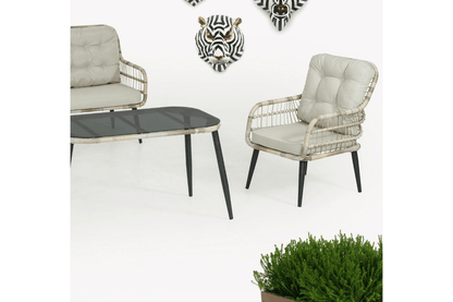 Capri Swing Gartenlounge-Set Rattan Lounge Gartenmöbel Set 4 Personen Bistroset mit Stühle & Bank - Ezmann.de