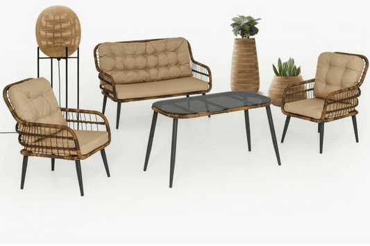 Capri Swing Gartenlounge-Set Rattan Lounge Gartenmöbel Set 4 Personen Bistroset mit Stühle & Bank - Ezmann.de