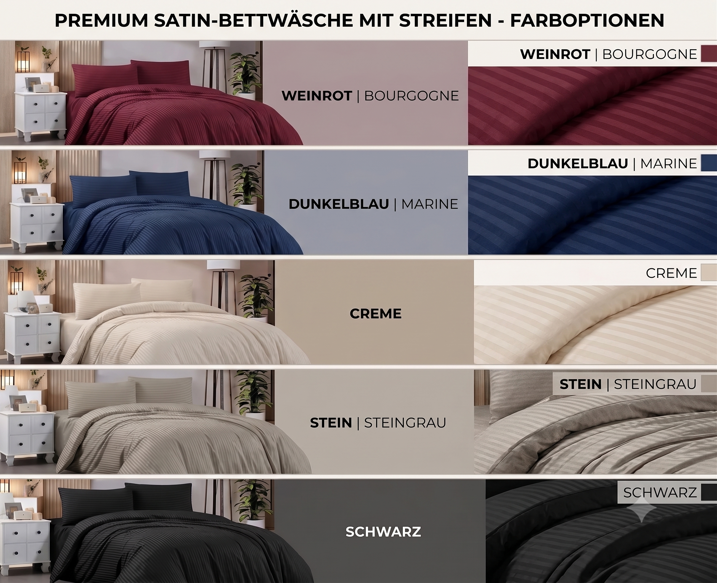 MiaBella Satin Bettwäsche 200x220 cm, 4-teilig