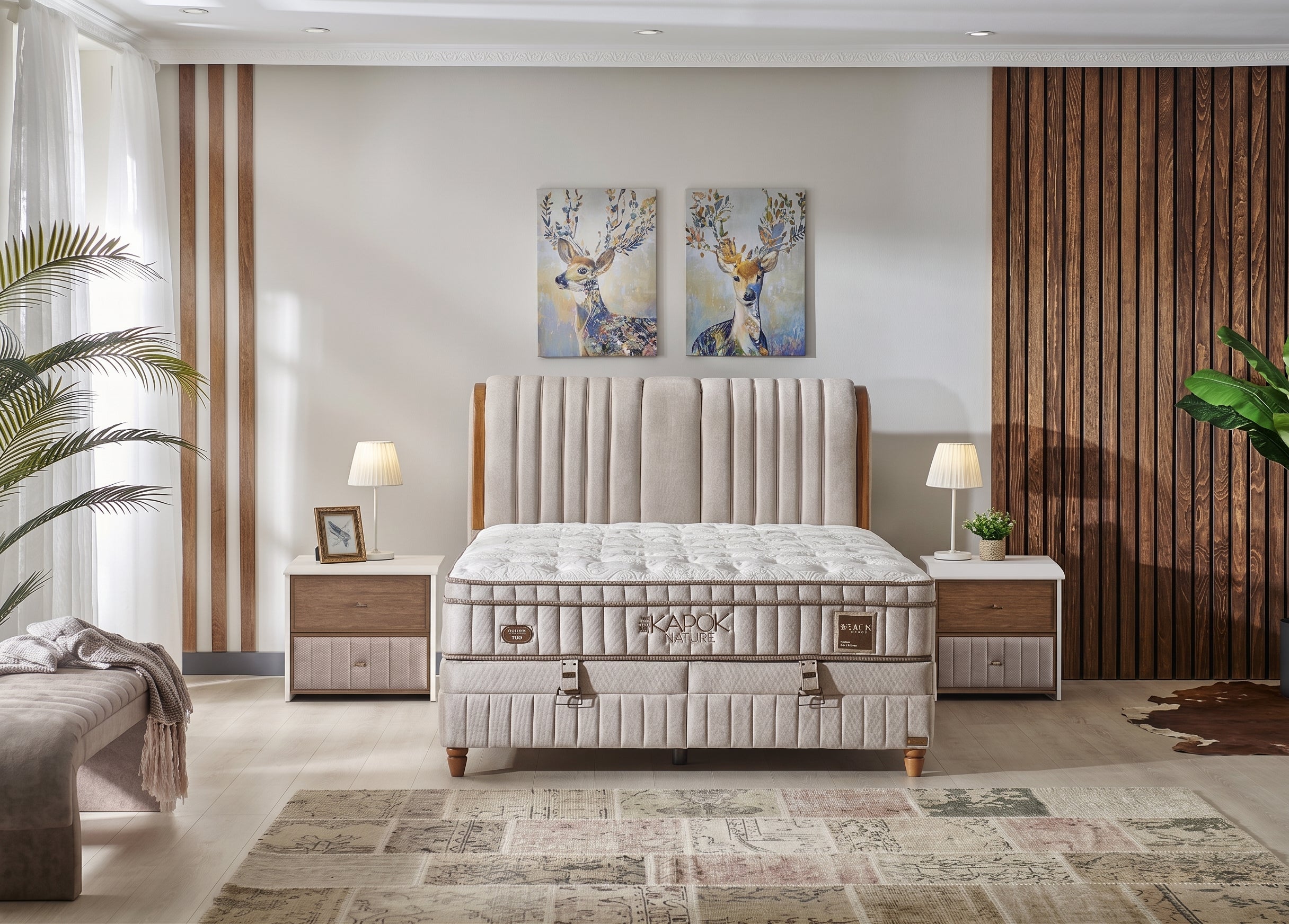 Bambi Bett Kapok Naturel Boxspringbett -Funktionsbett mit Bettkasten