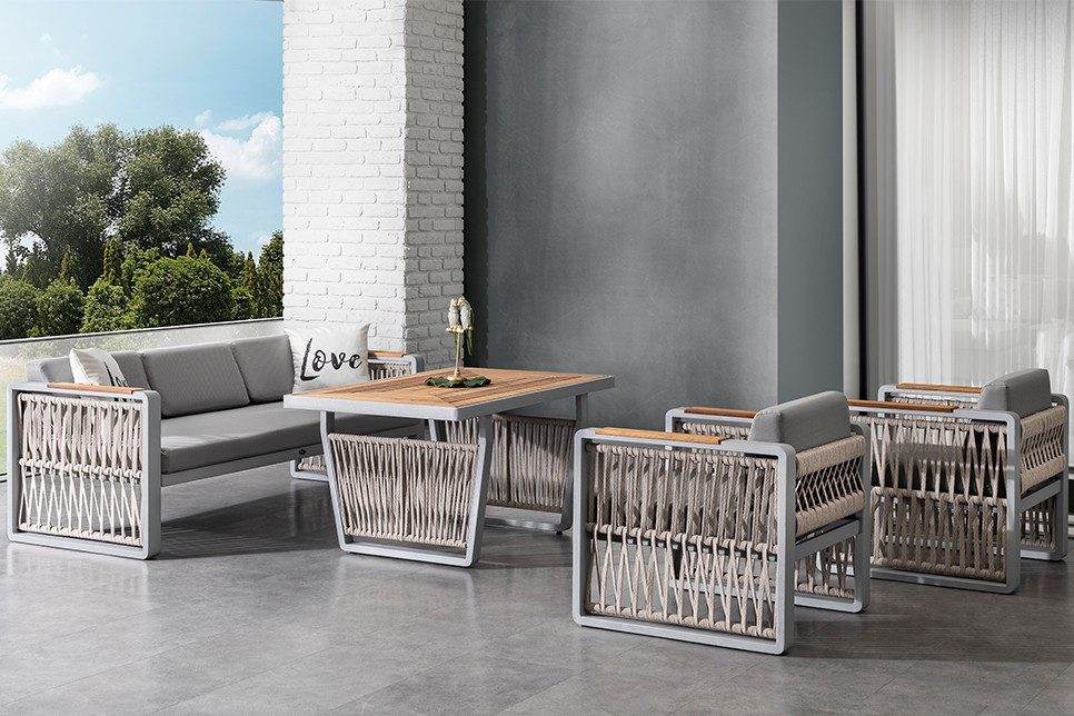 Gowoll Argos Grau Ireko Holz Tisch Set 5 Personen Gartentisch für Outdoor - Ezmann.de
