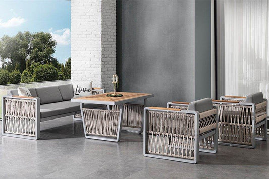 Gowoll Argos Grau Ireko Holz Tisch Set 5 Personen Gartentisch für Outdoor - Ezmann.de