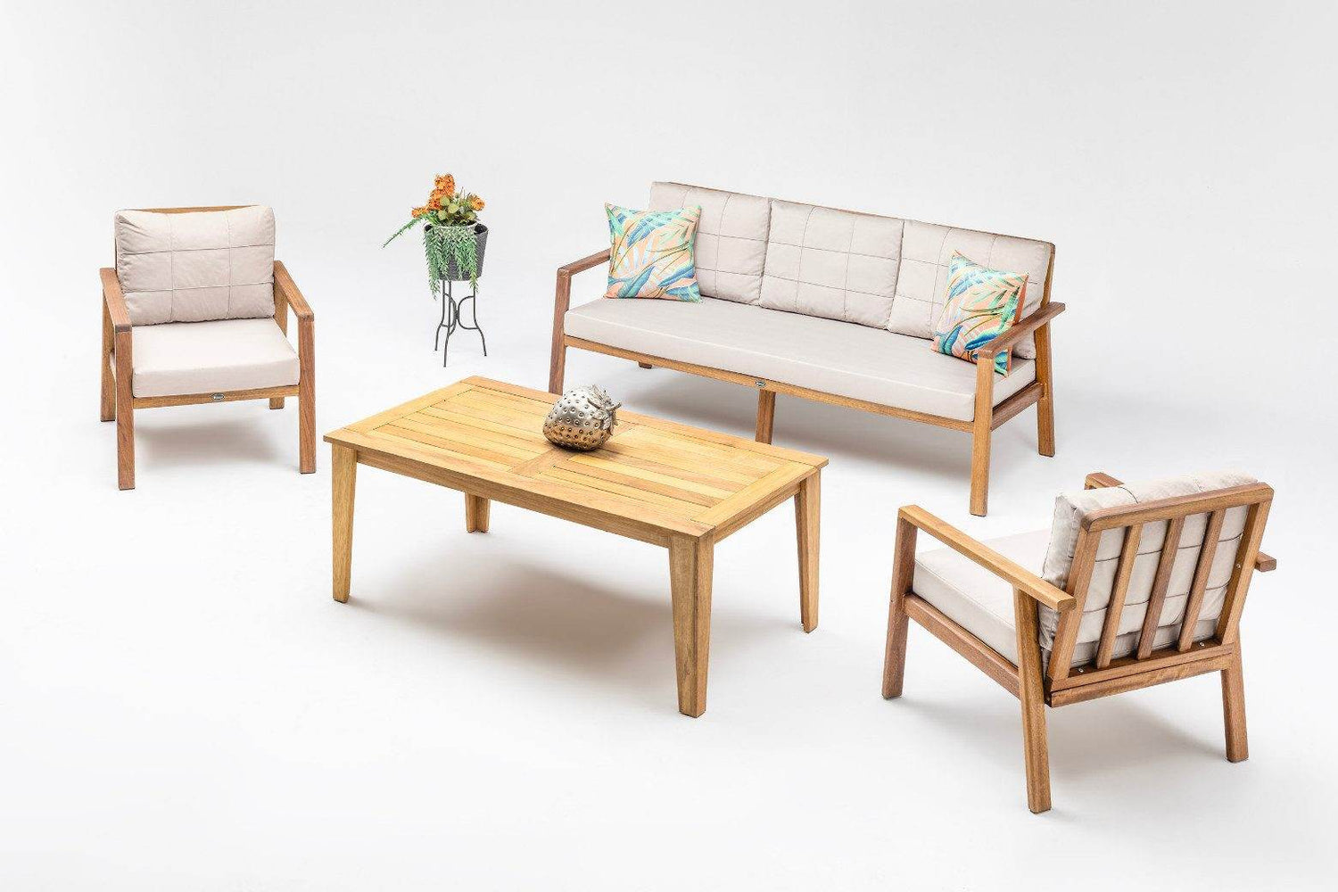 Gowoll Artemis Holz Gartenlounge-Set Gartengarnitur Gartenmöbel Set 5 Personen Gartentisch für Outdoor - Ezmann.de