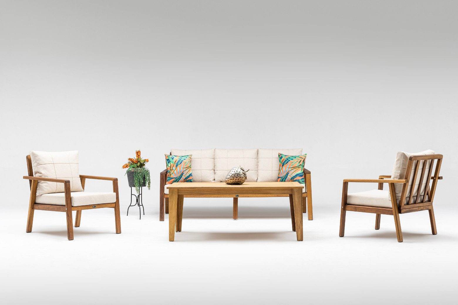 Gowoll Artemis Holz Gartenlounge-Set Gartengarnitur Gartenmöbel Set 5 Personen Gartentisch für Outdoor - Ezmann.de