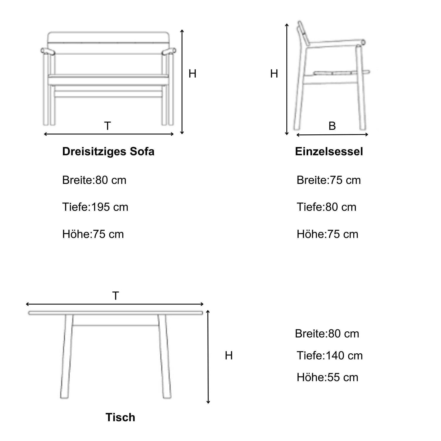 Gowoll Artemis Holz Gartenlounge-Set Gartengarnitur Gartenmöbel Set 5 Personen Gartentisch für Outdoor - Ezmann.de