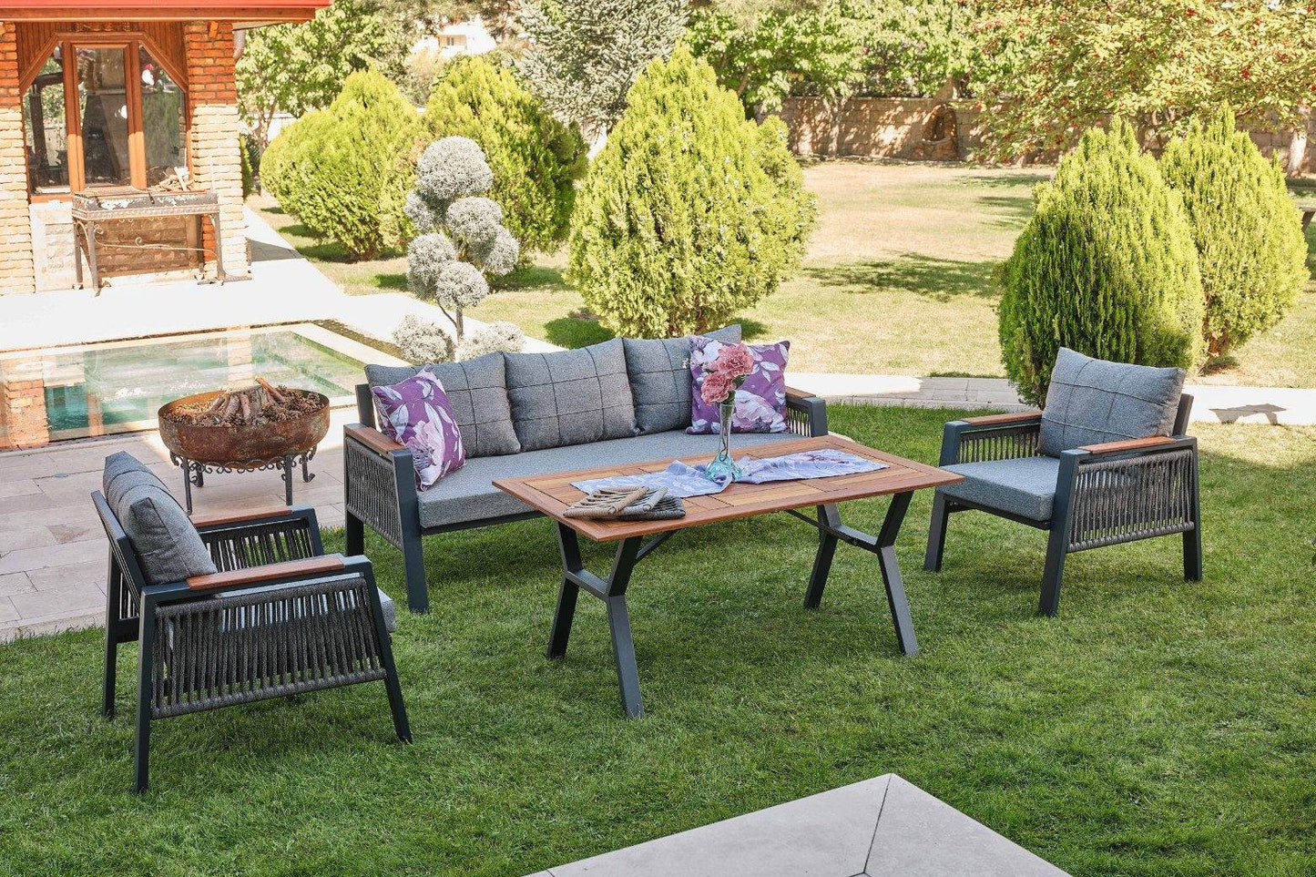 Gowoll Efes Plus Gartenlounge-Set Gartengarnitur Gartenmöbel Set 5 Personen Gartentisch für Outdoor - Ezmann.de