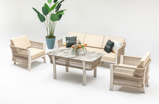 Gowoll Florence Set Gartenlounge-Set Gartengarnitur Gartenmöbel Set 5 Personen Gartentisch für Outdoor Ezmann.de