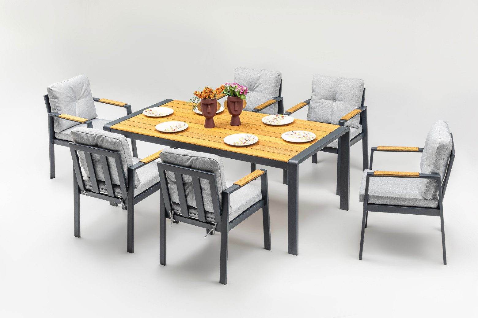 Gowoll Efes Anthrazit Gartenlounge-Set Wetterfeste Holz Gartenmöbel Set 6 Personen für Outdoor Terassenmöbel - Ezmann.de