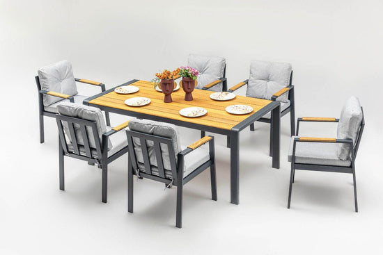 Gowoll Efes Anthrazit Gartenlounge-Set Wetterfeste Holz Gartenmöbel Set 6 Personen für Outdoor Terassenmöbel - Ezmann.de