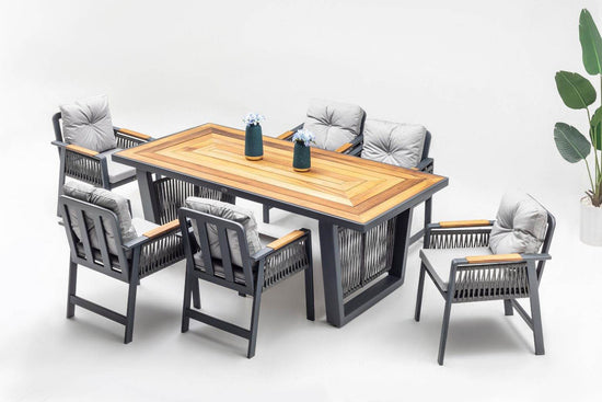 Gowoll Artemis Plus Anthrazit Gartenlounge-Set Wetterfeste Holz Gartenmöbel Set 6 Personen für Outdoor Terassenmöbel - Ezmann.de